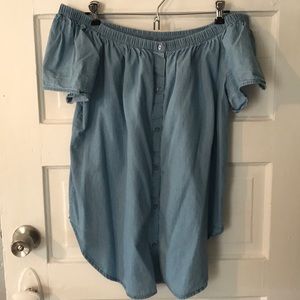 Jean Button Down Off the Shoulder Blouse